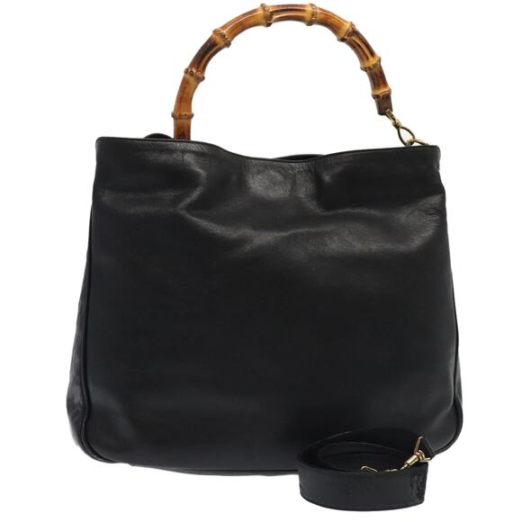 GUCCI Bamboo Shoulder Bag Leather Black Gold 001 1998 001 1998 - Picture 1 of 16